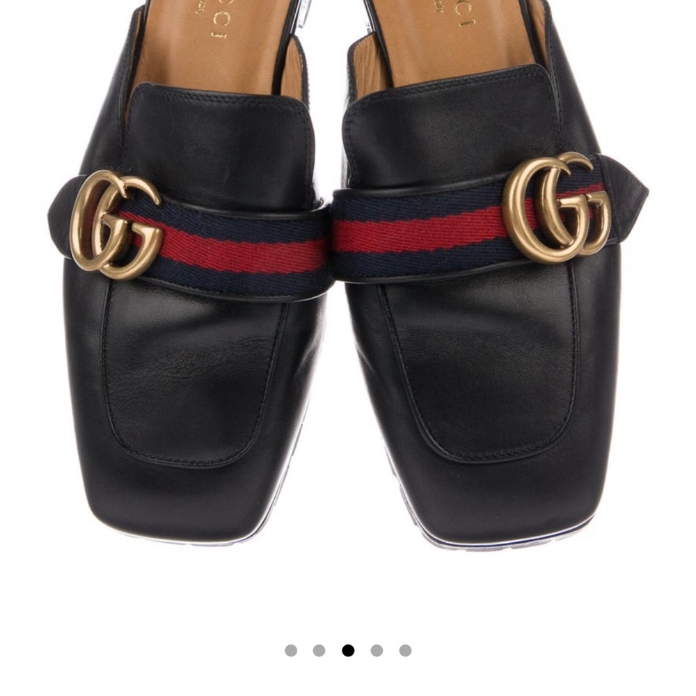 Gucci navy Leather Loafers with Gold GG Logo
